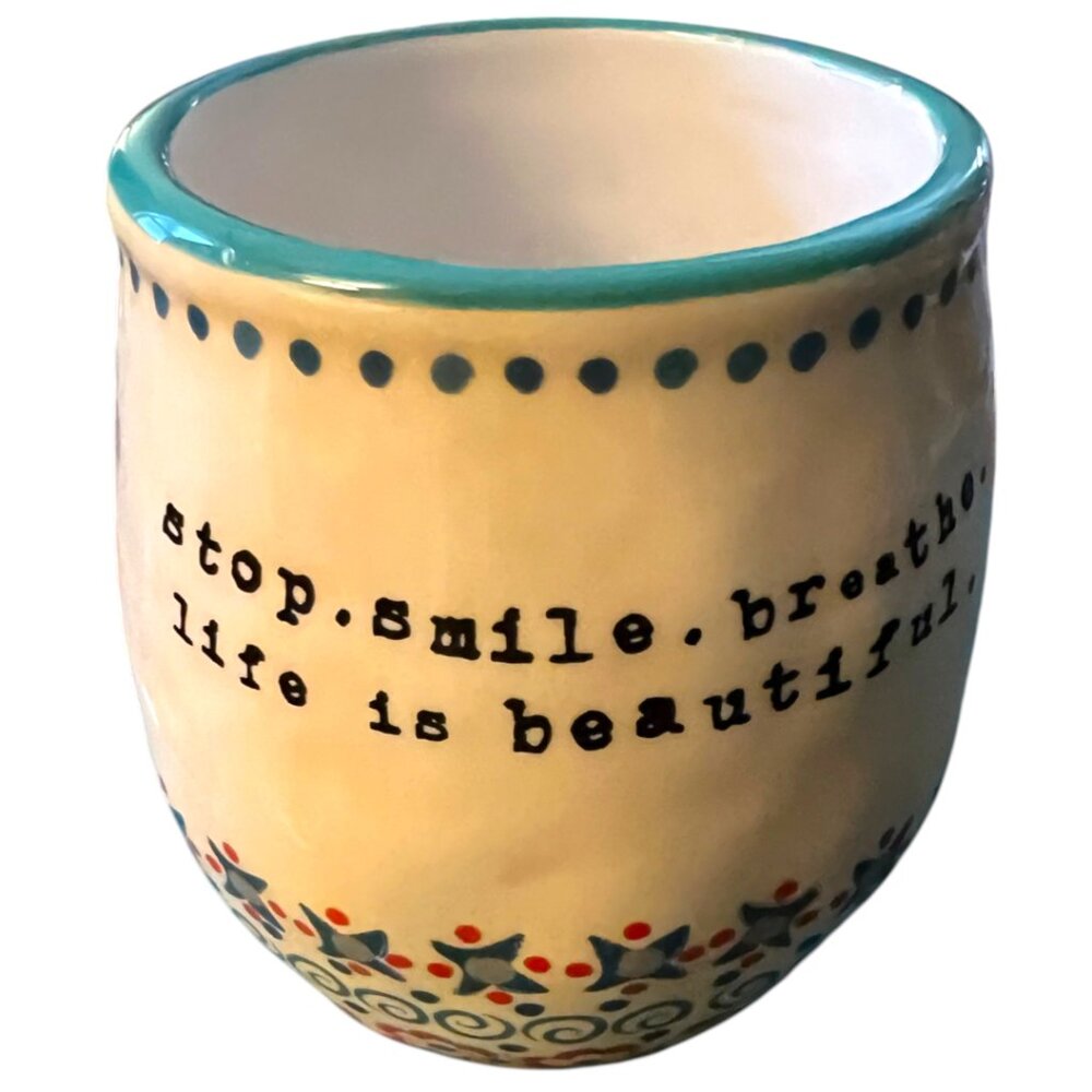 NATURAL LIFE Stoneware Cup Stop Smile Breathe Life Is Beautiful Boho Floral Gift